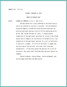 Click to read the Supreme Court's Feb. 9 order that halted the EPA's implementation of the Clean Power Plan.