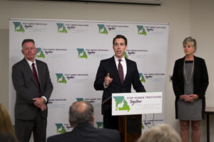 Missouri Attorney General Josh Hawley speaking at the Stop Human Trafficking Together event.