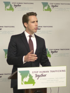 Missouri Attorney General Josh Hawley speaking at the Stop Human Trafficking Together event.