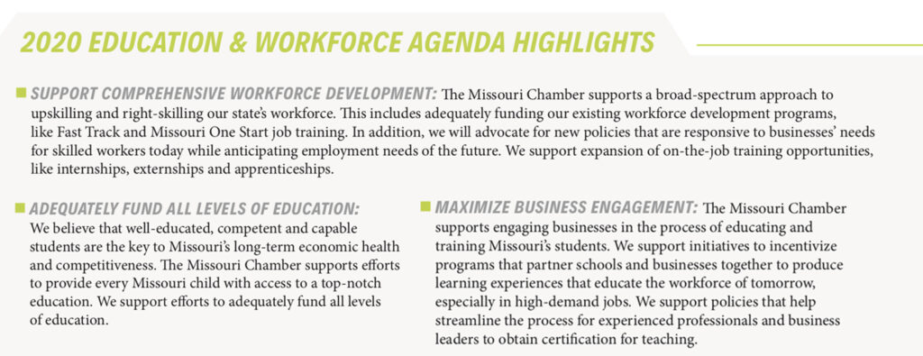 2020 Education and Workforce Agenda Highlights text graphic.