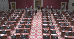 Empty seats in the Missouri House of Representatives.
