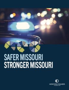 Safer Missouri Stronger Missouri graphic with police car in the background.