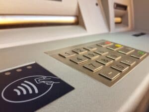 Keypad and wireless card logo on ATM